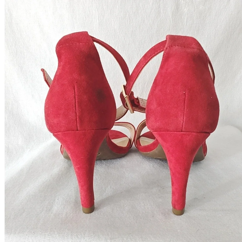 Aerosoles Laminate Sandals Red Suede Ankle Strap Dress Pump Comfortable size 9